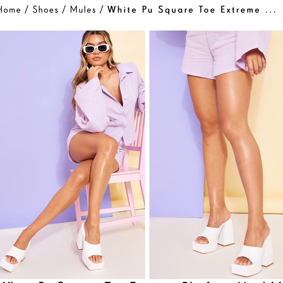 PLT Prettylittlething White Pu Square Toe Extreme Platform Heel Mules - Picture 2 of 11